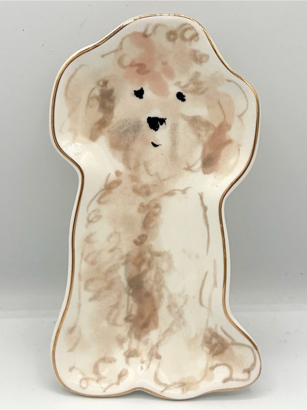Cream & Tan Poodle-Shaped Dog Trinket Dish